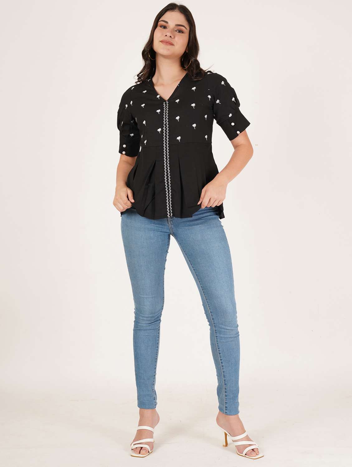 women embroidered puff sleeve peplum top - 22084101 -  Standard Image - 4