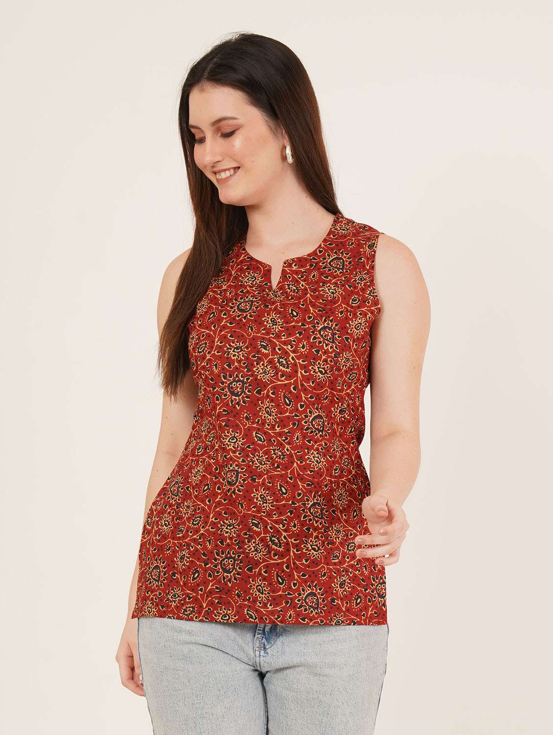 women printed sleeveless straight kurti - 22084119 -  Standard Image - 1