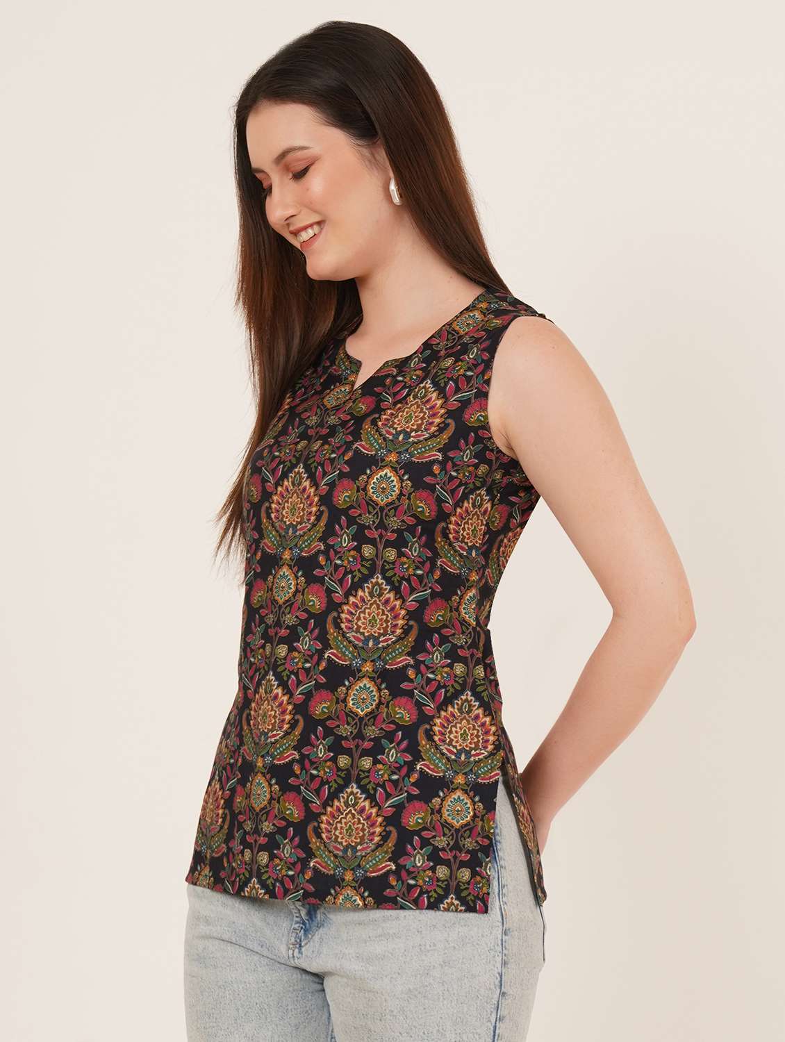 women printed sleeveless straight kurti - 22084121 -  Standard Image - 1