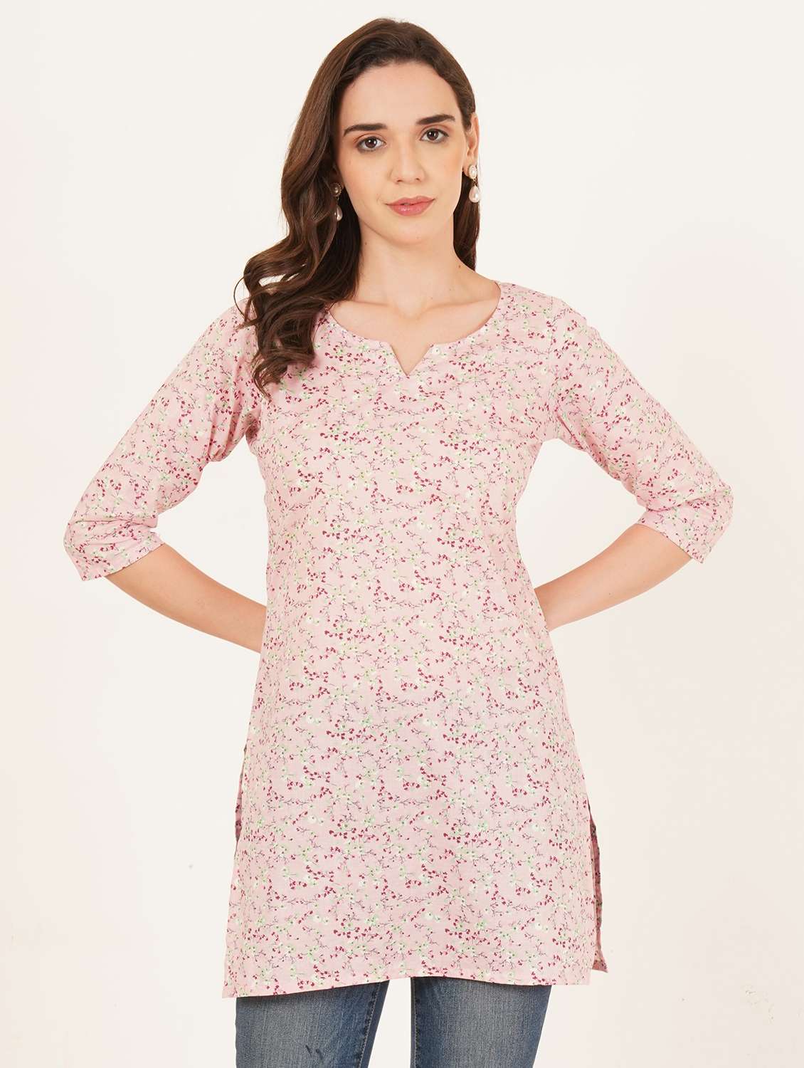 women floral printed three quarter sleeve straight kurti - 22084133 -  Standard Image - 1