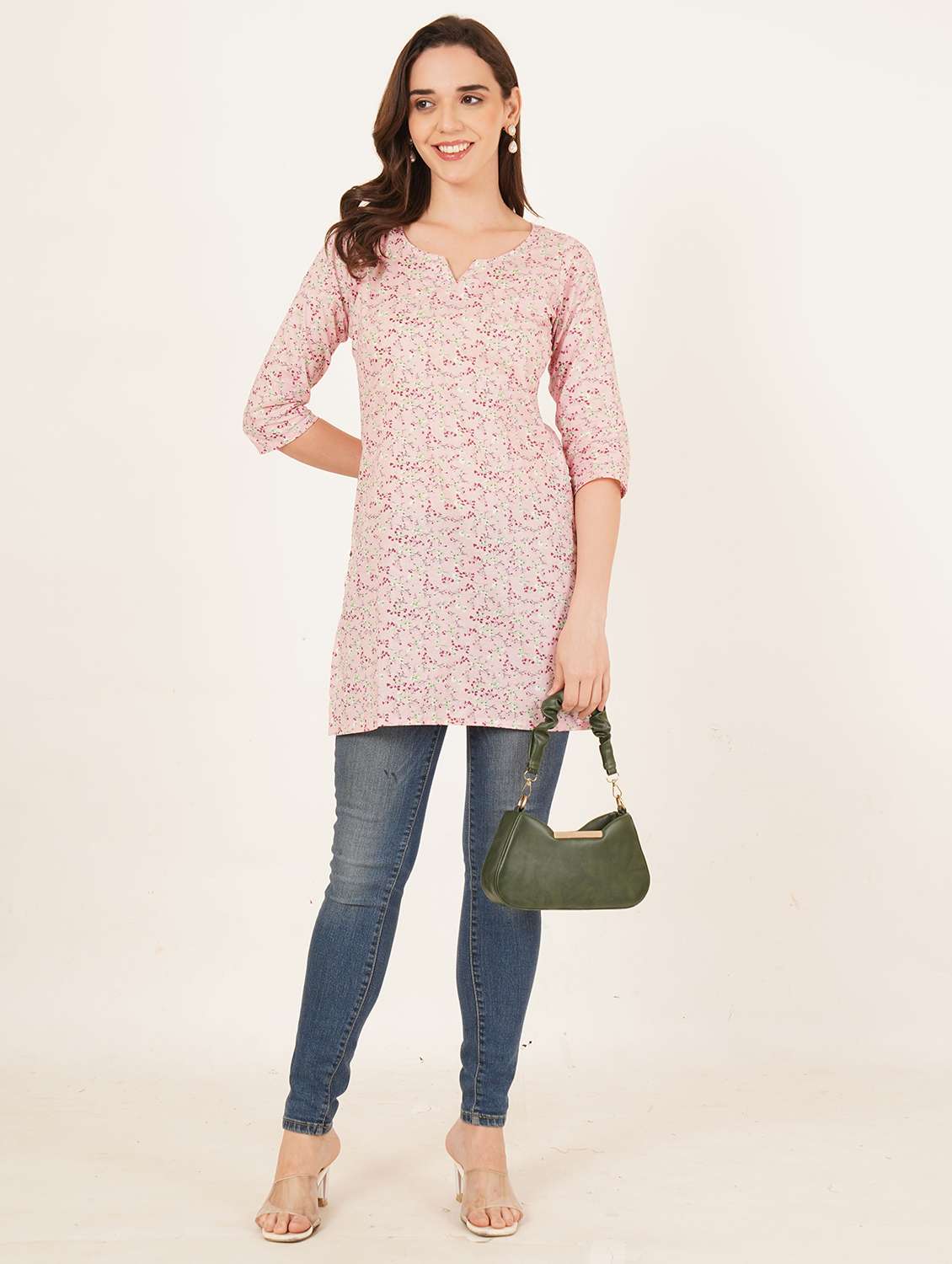 women floral printed three quarter sleeve straight kurti - 22084133 - Standard Image - 4