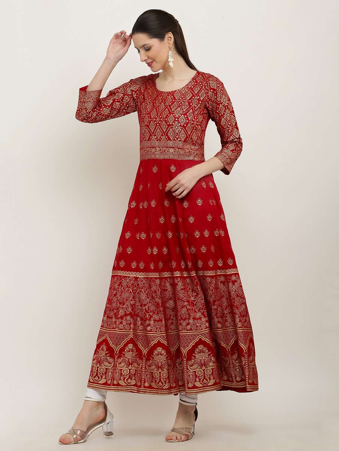 women printed three quarter sleeve flared kurta - 22084134 - Standard Image - 1