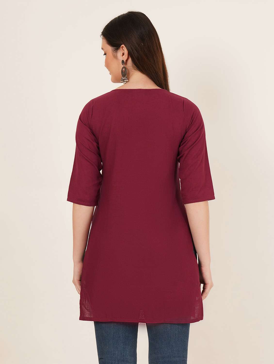 women embroidered three quarter sleeve straight kurti - 22084138 -  Standard Image - 1