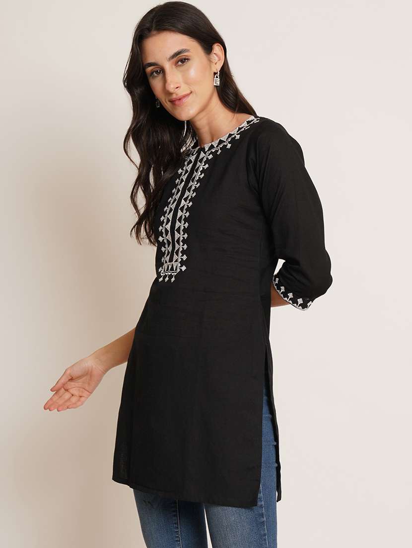women embroidered three quarter sleeve straight kurti - 22084142 -  Standard Image - 1