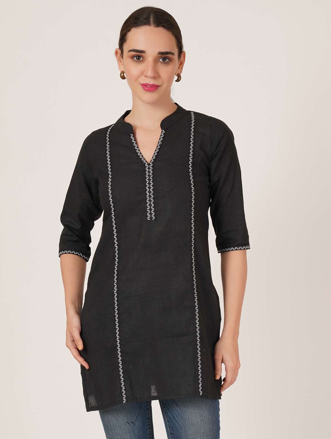 women embroidered three quarter sleeve straight kurti - 22084154 -  Standard Image - 1