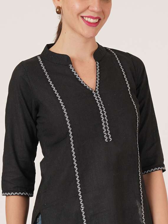 women embroidered three quarter sleeve straight kurti - 22084154 -  Standard Image - 4