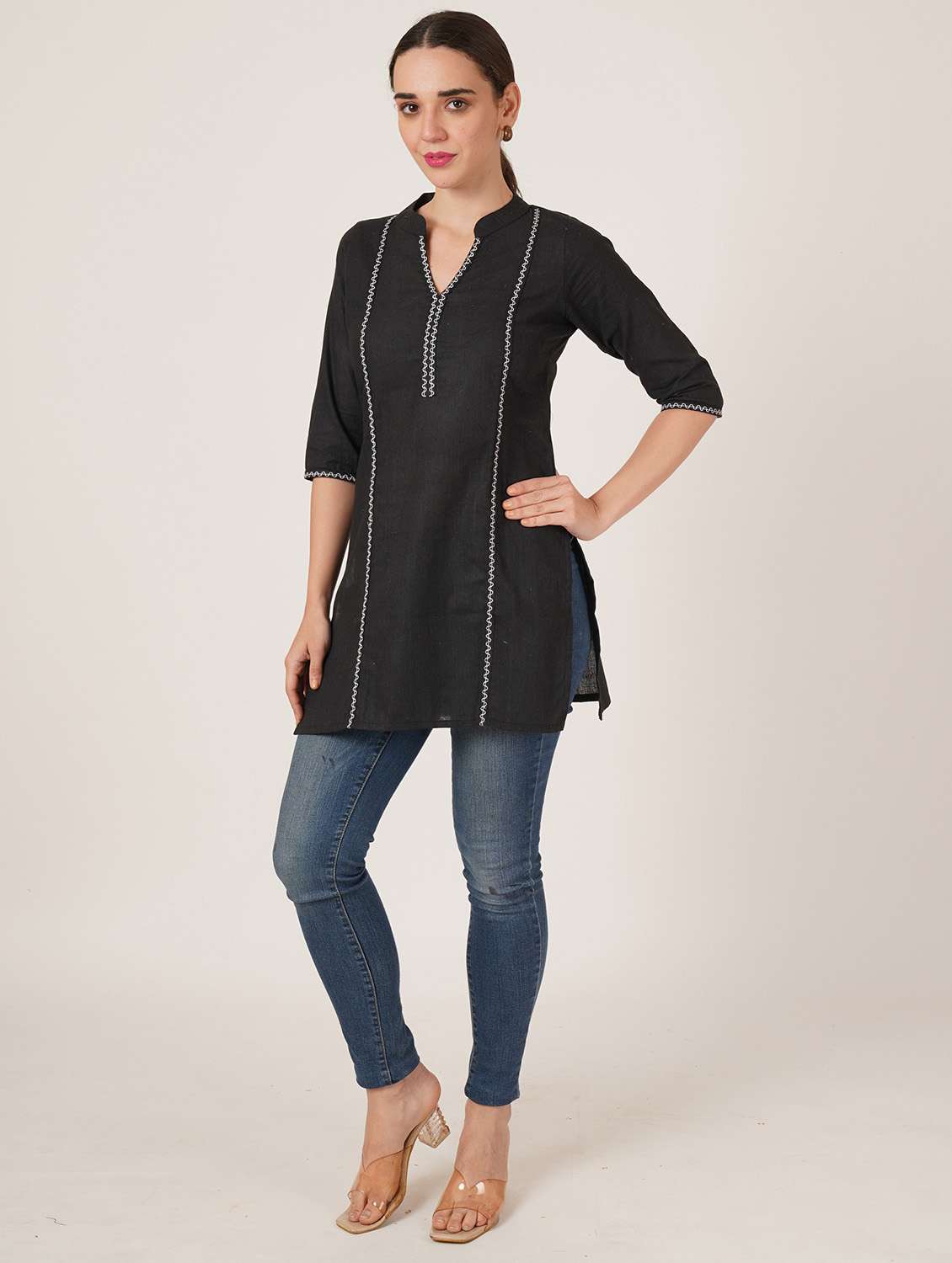 women embroidered three quarter sleeve straight kurti - 22084154 -  Standard Image - 6