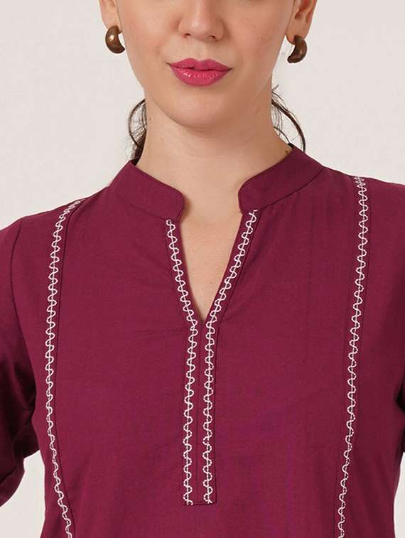 women embroidered three quarter sleeve straight kurti - 22084155 -  Standard Image - 4