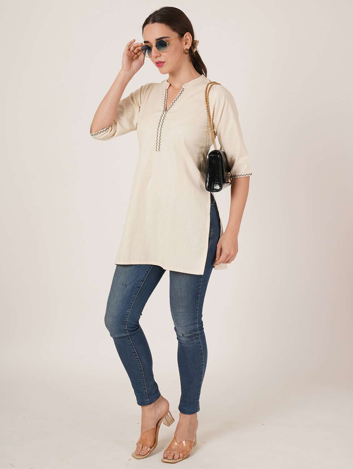 women embroidered three quarter sleeve straight kurti - 22084156 -  Standard Image - 6