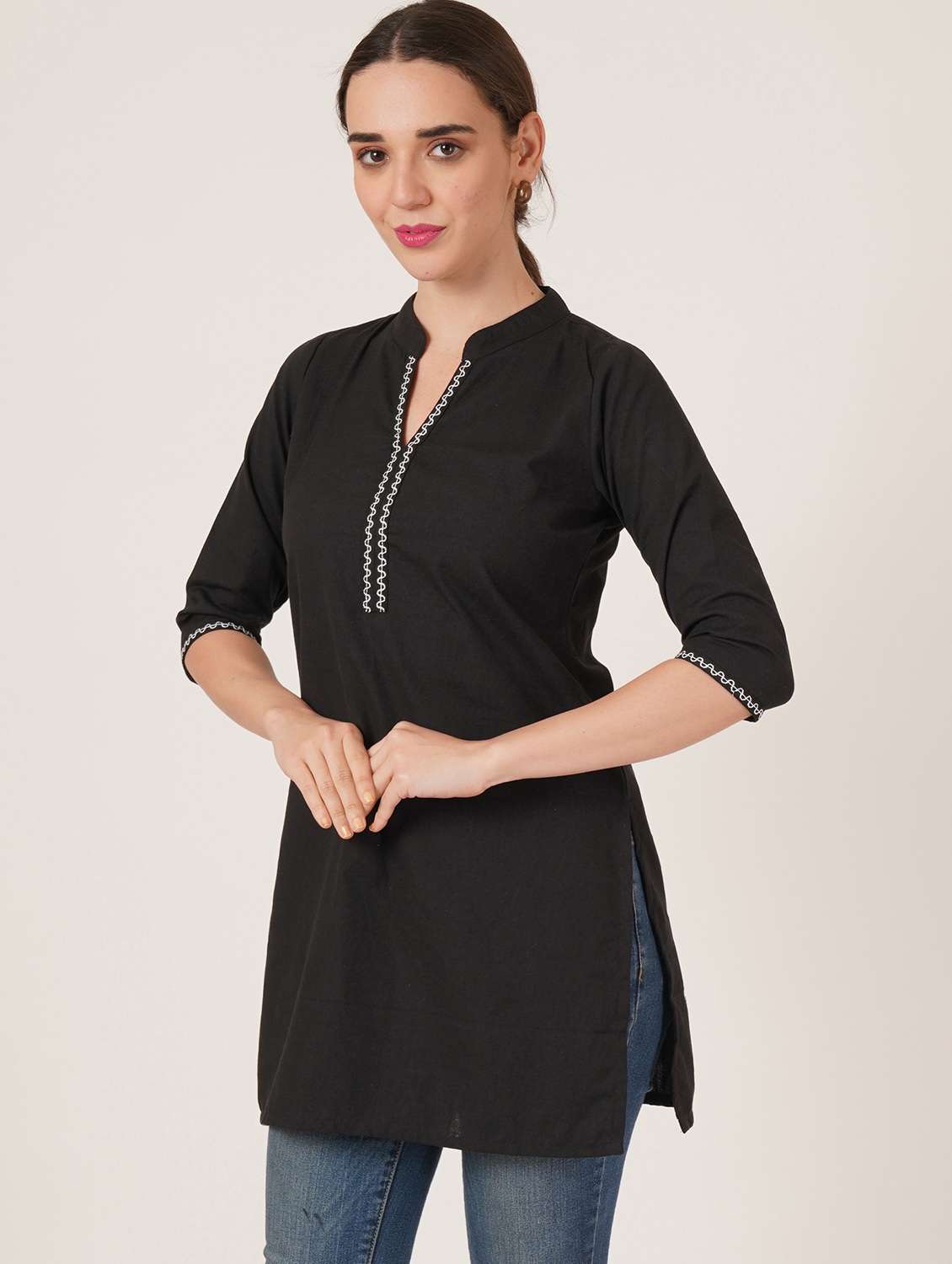 women embroidered three quarter sleeve straight kurti - 22084157 -  Standard Image - 1