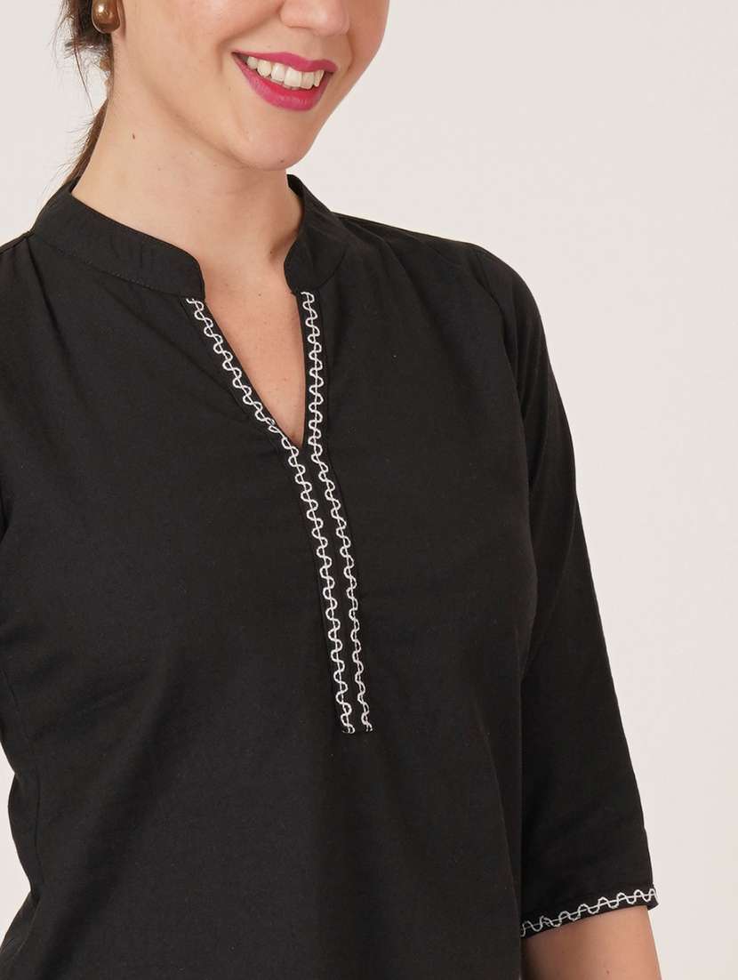 women embroidered three quarter sleeve straight kurti - 22084157 -  Standard Image - 4