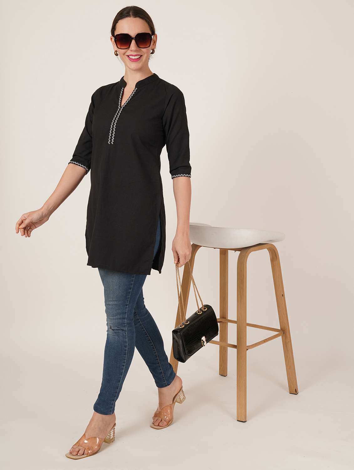 women embroidered three quarter sleeve straight kurti - 22084157 -  Standard Image - 6