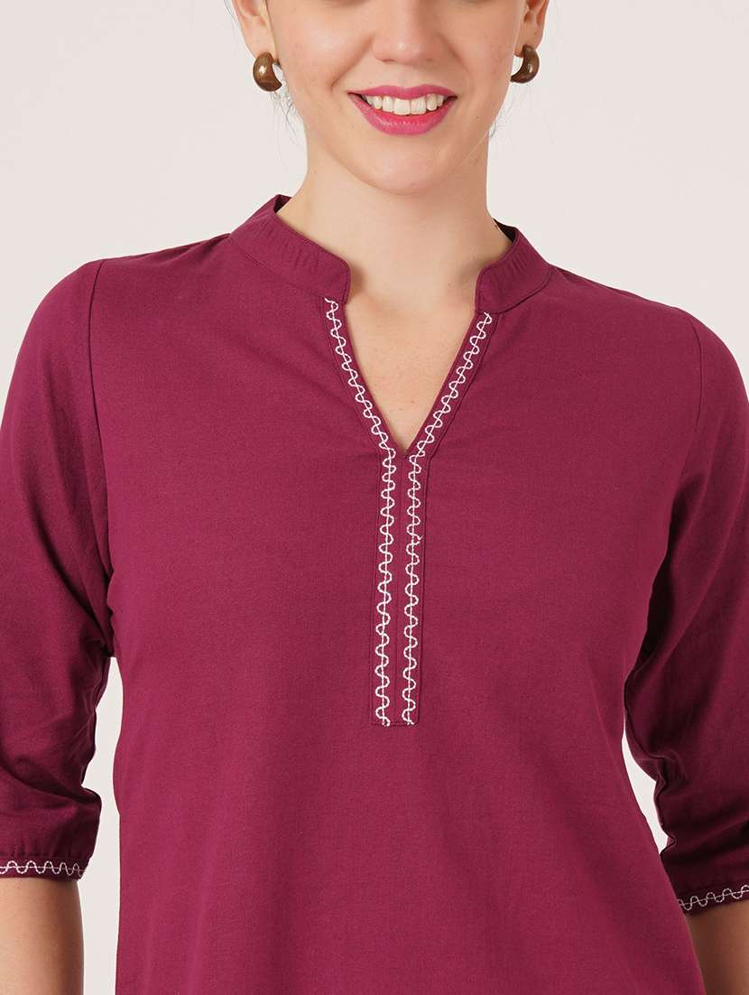 women embroidered three quarter sleeve straight kurti - 22084158 -  Standard Image - 4