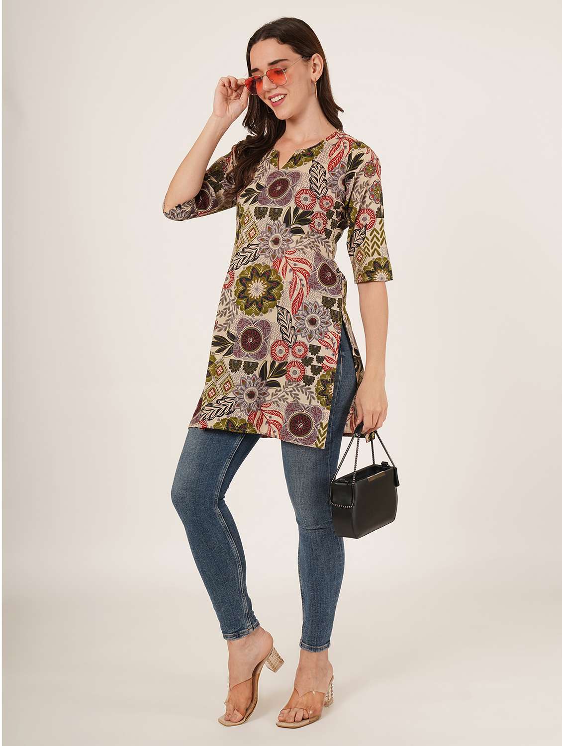 women printed three quarter sleeve straight kurti - 22084170 -  Standard Image - 6