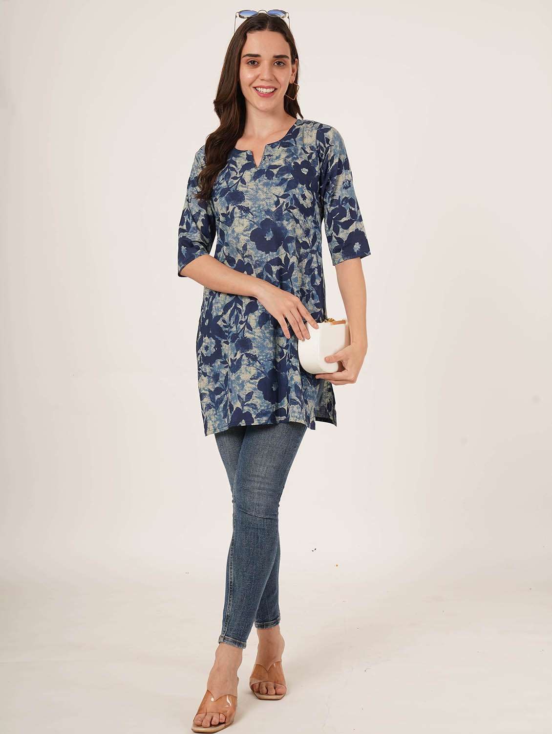 women printed three quarter sleeve straight kurti - 22084172 -  Standard Image - 6
