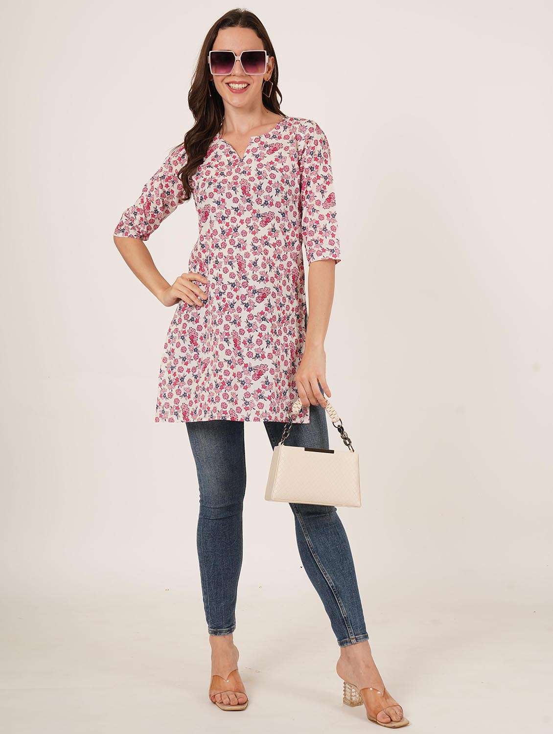 women printed three quarter sleeve straight kurti - 22084174 -  Standard Image - 6