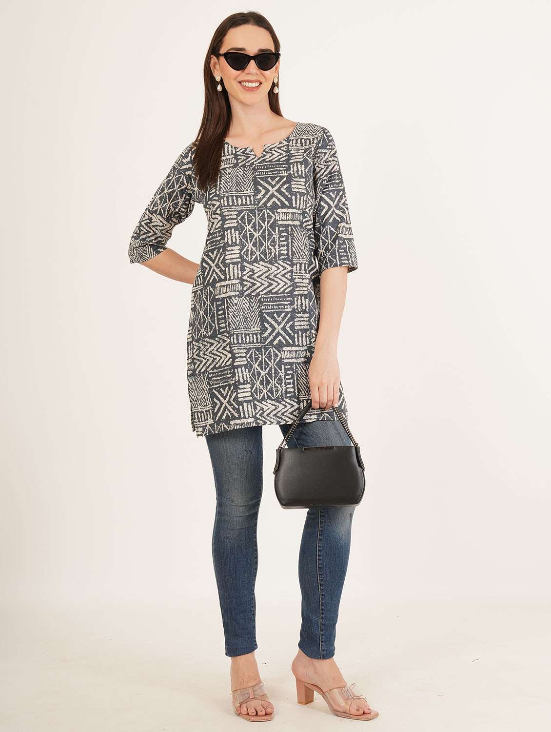 women printed three quarter sleeve straight kurti - 22084176 -  Standard Image - 4
