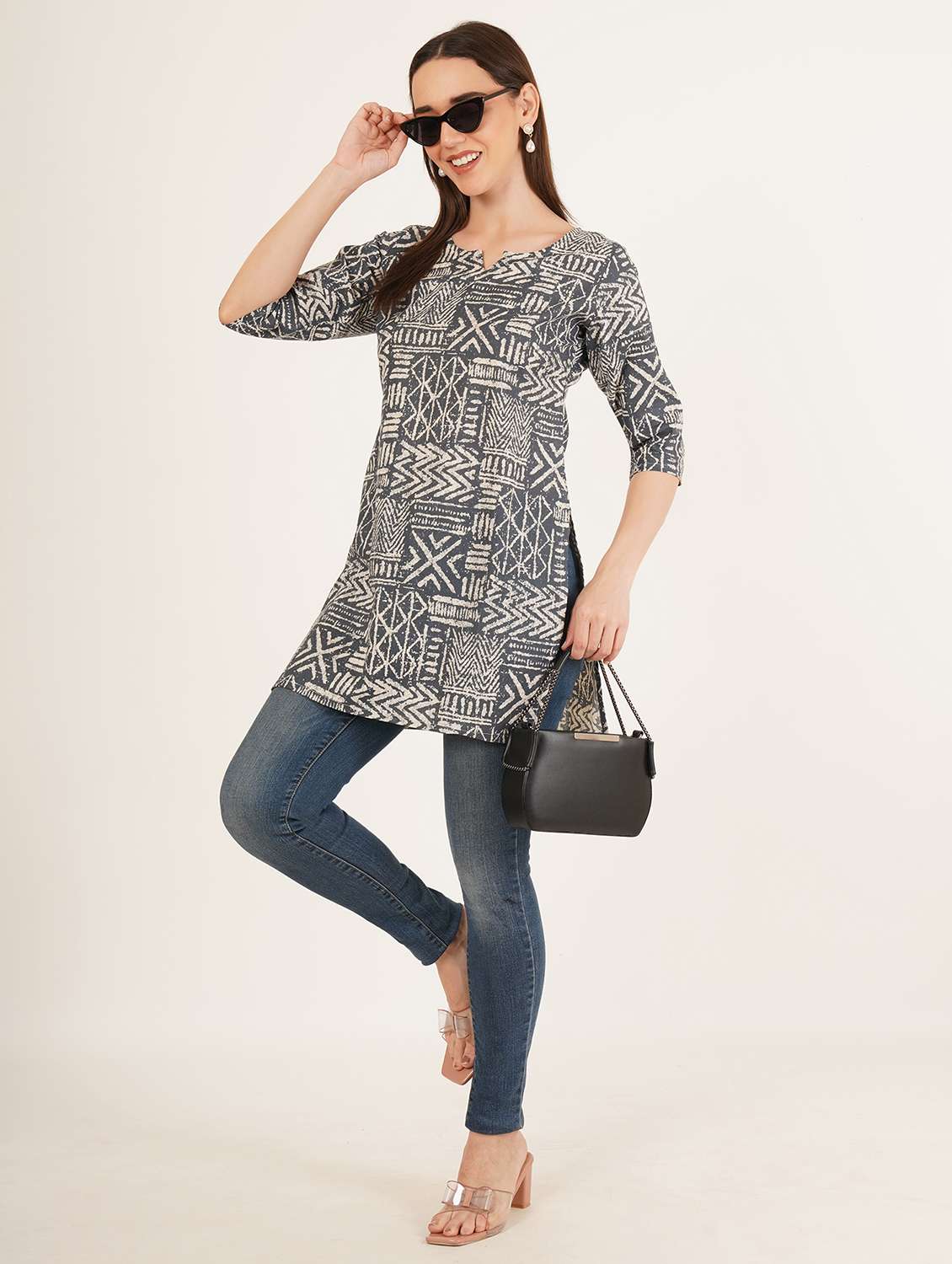 women printed three quarter sleeve straight kurti - 22084176 -  Standard Image - 6