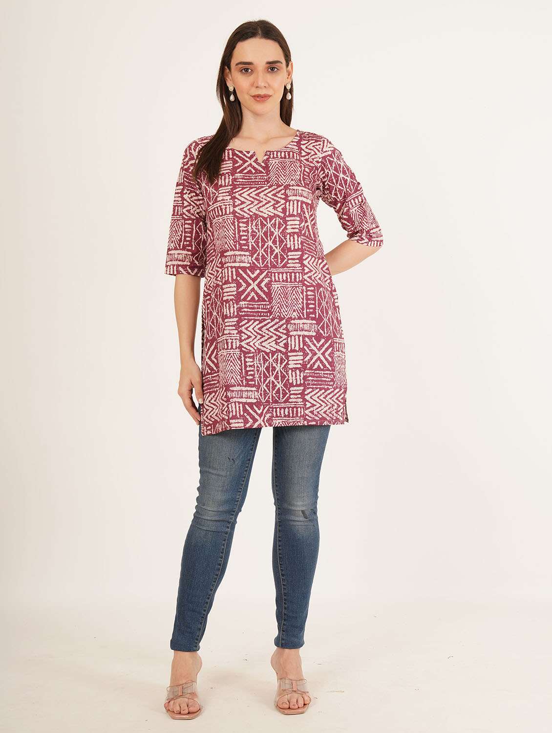 women printed three quarter sleeve straight kurti - 22084177 -  Standard Image - 4