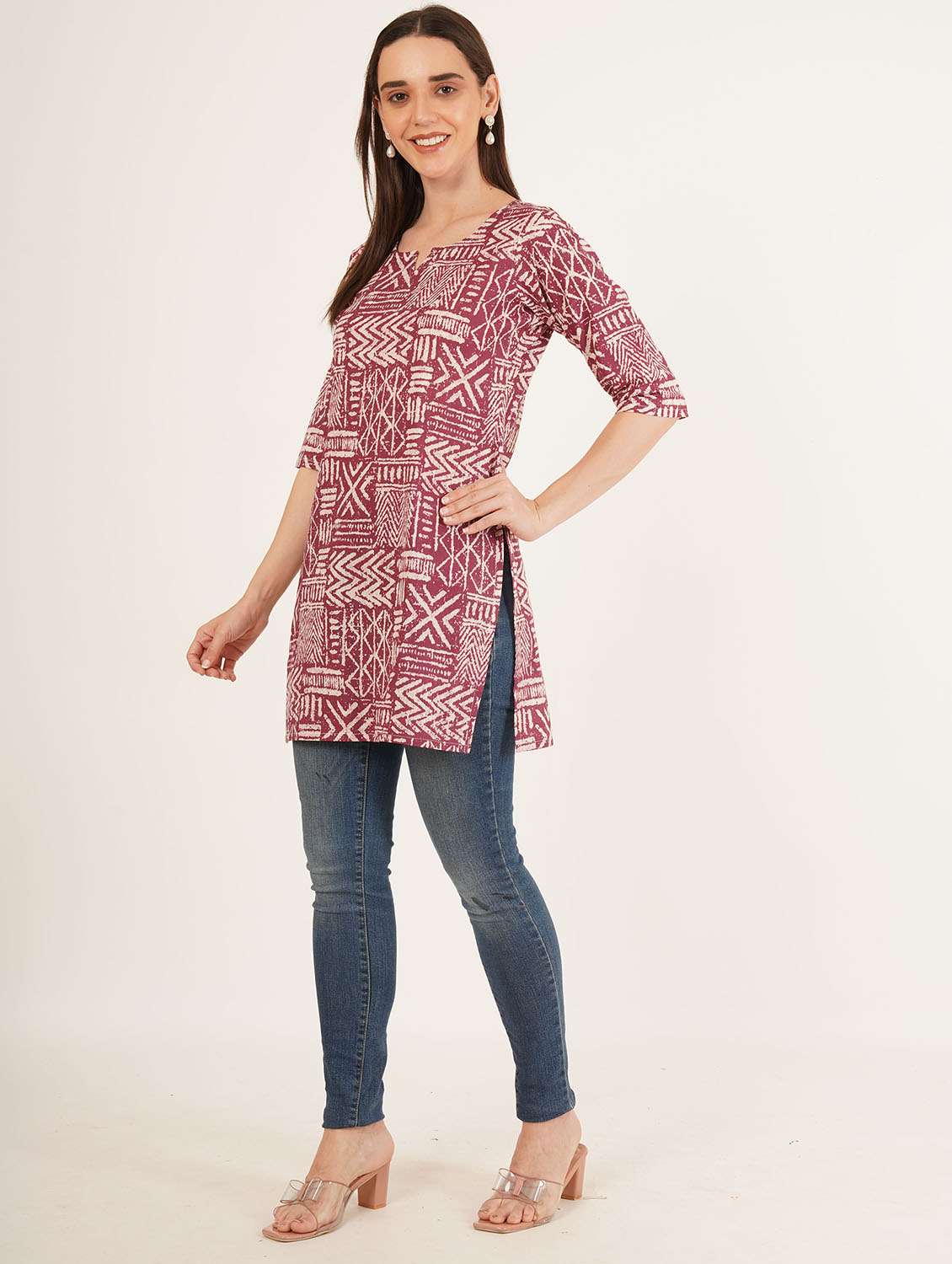 women printed three quarter sleeve straight kurti - 22084177 -  Standard Image - 6