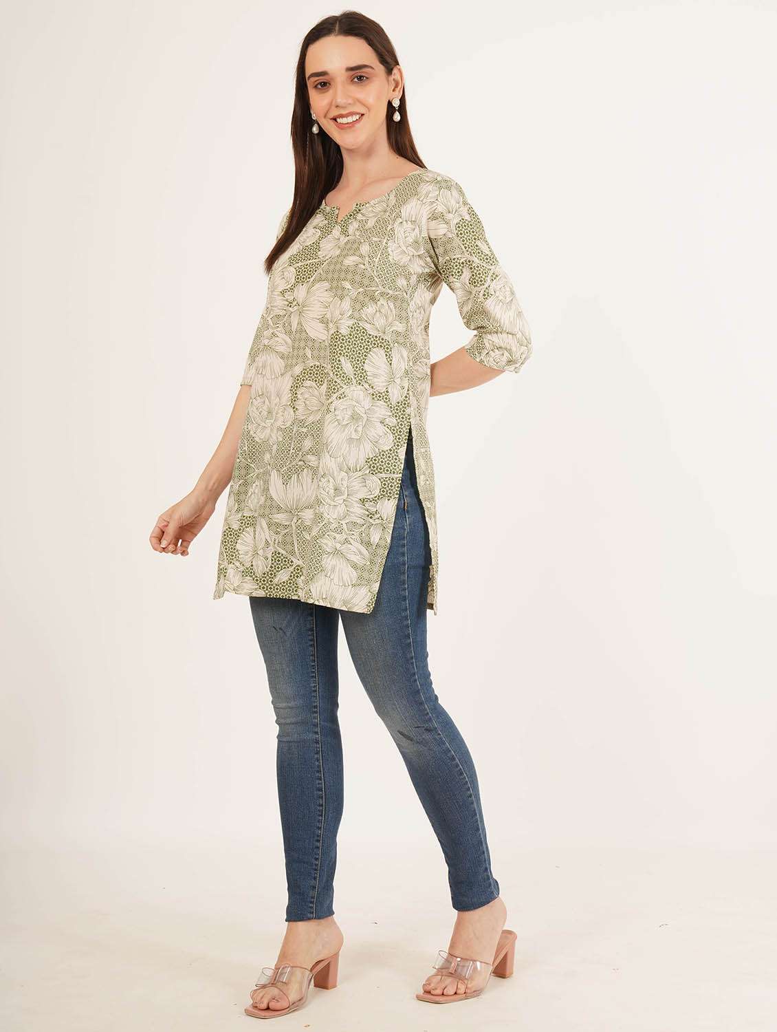 women printed three quarter sleeve straight kurti - 22084178 - Standard Image - 6
