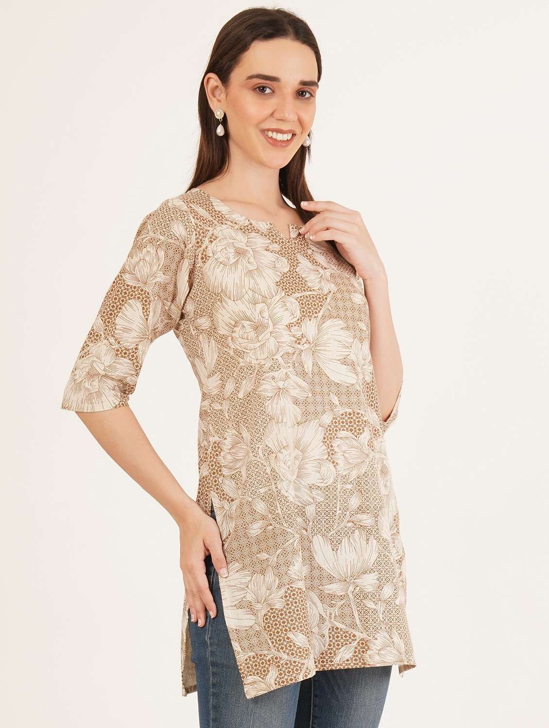 women printed three quarter sleeve straight kurti - 22084179 -  Standard Image - 1