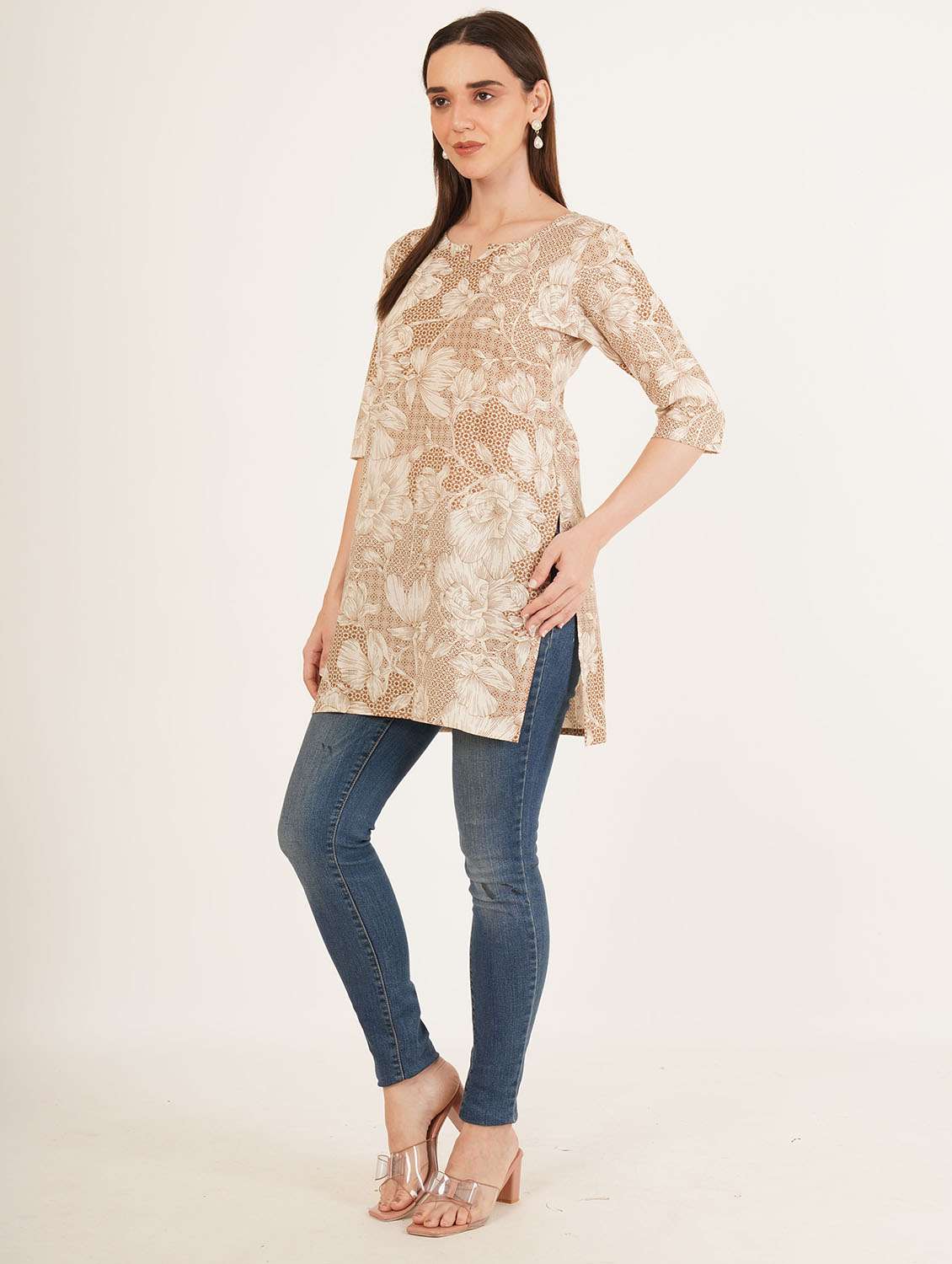 women printed three quarter sleeve straight kurti - 22084179 -  Standard Image - 6