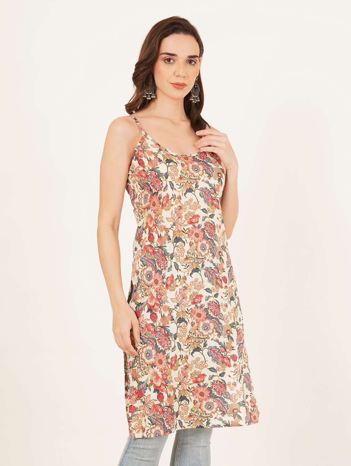 women floral printed sleeveless straight kurta - 22084200 -  Standard Image - 1