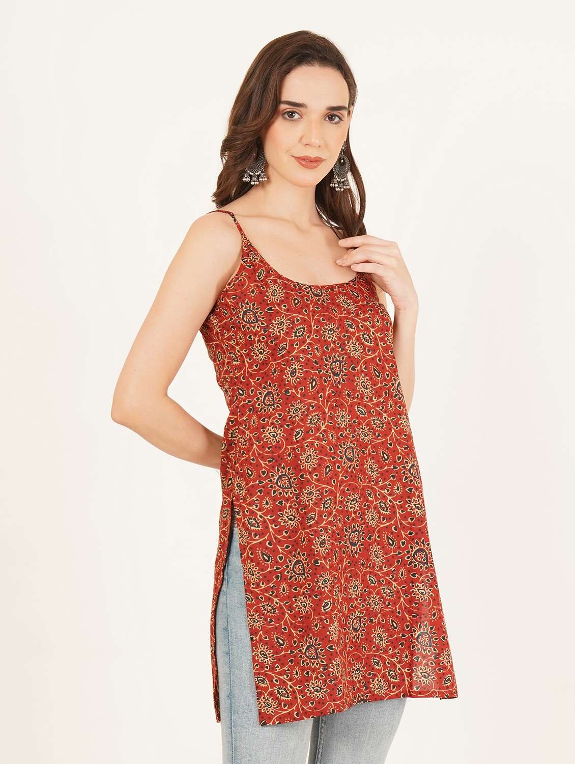 women printed sleeveless straight kurti - 22084206 -  Standard Image - 1