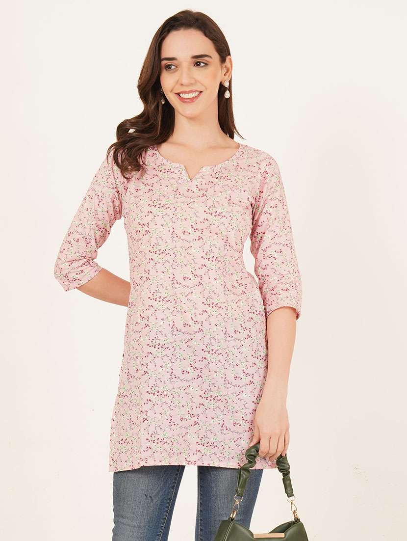 women floral printed three quarter sleeve straight kurti