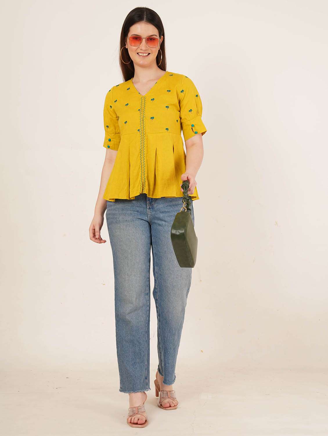 women embroidered puff sleeve a-line kurti - 22084216 - Standard Image - 4