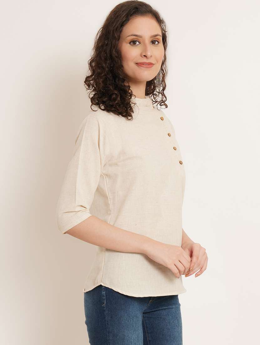 women solid three quarter sleeve staright kurti - 22084219 - Standard Image - 1