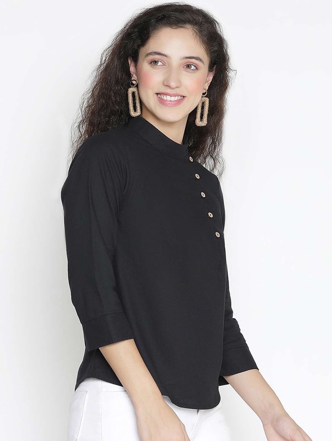 women solid three quarter sleeve staright kurti - 22084220 -  Standard Image - 1