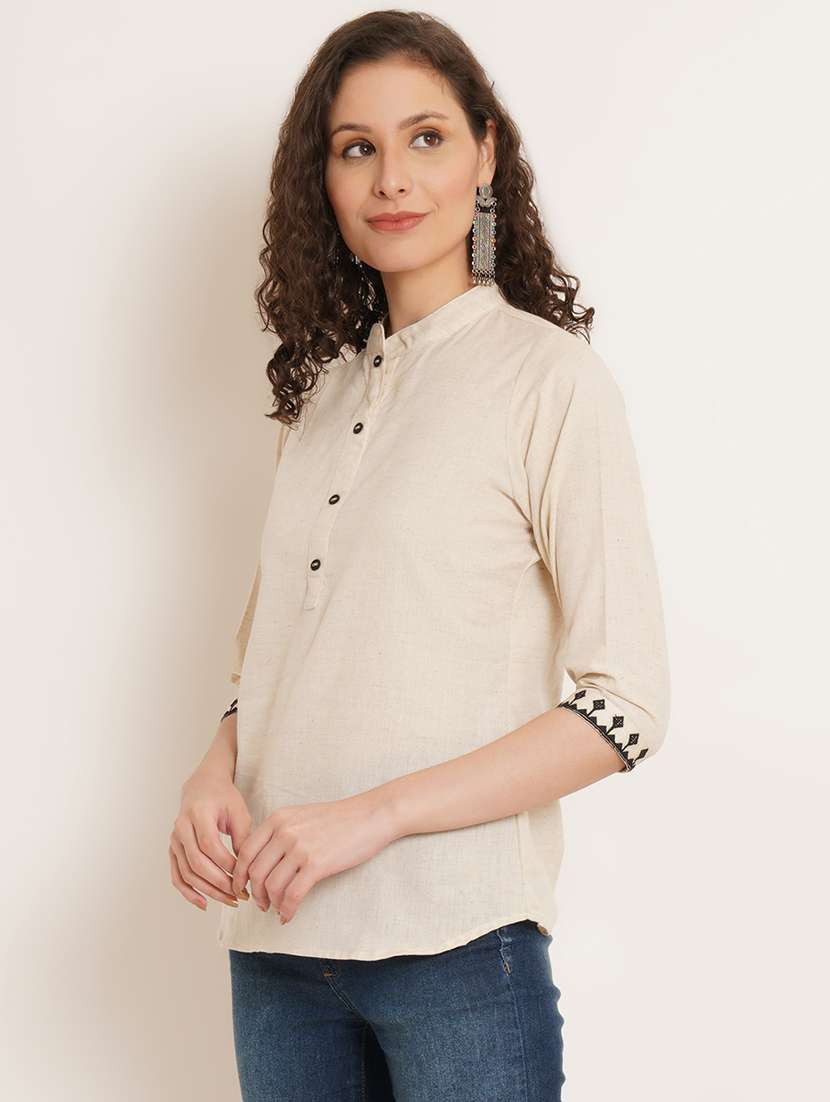 women solid three quarter sleeve staright kurti - 22084221 -  Standard Image - 1