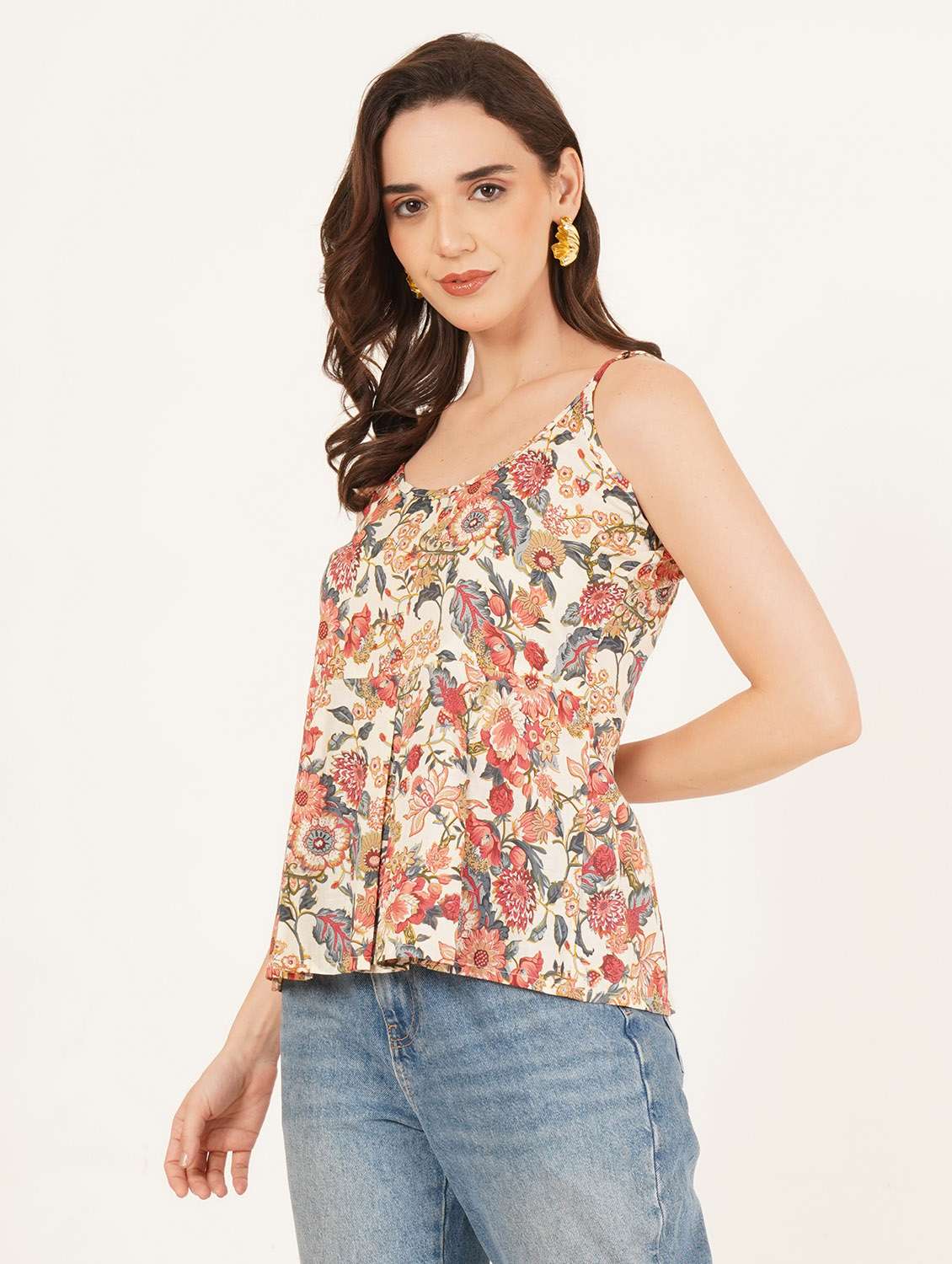 women printed shoulder strap a-line top - 22084230 - Standard Image - 1