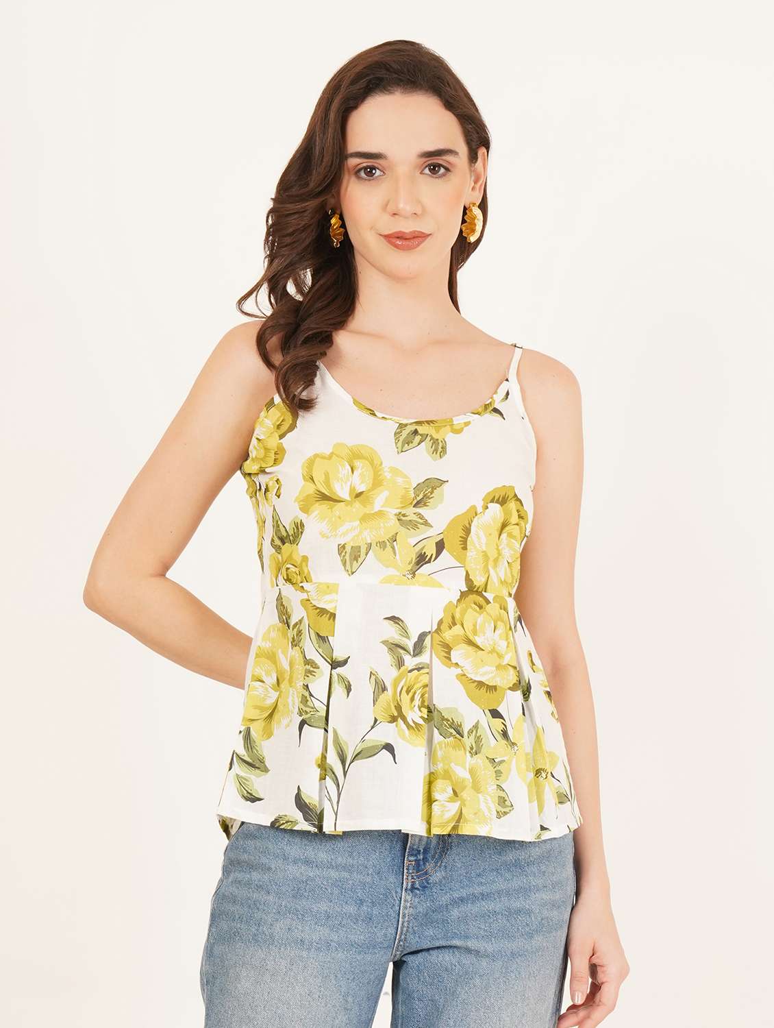 women printed shoulder strap a-line top