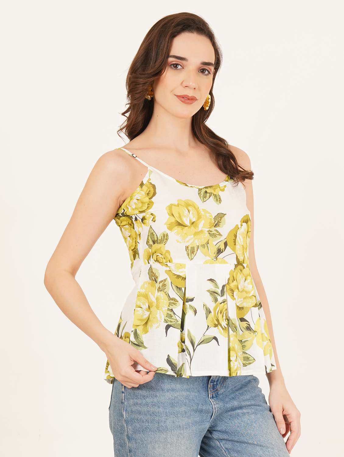 women printed shoulder strap a-line top - 22084232 - Standard Image - 1