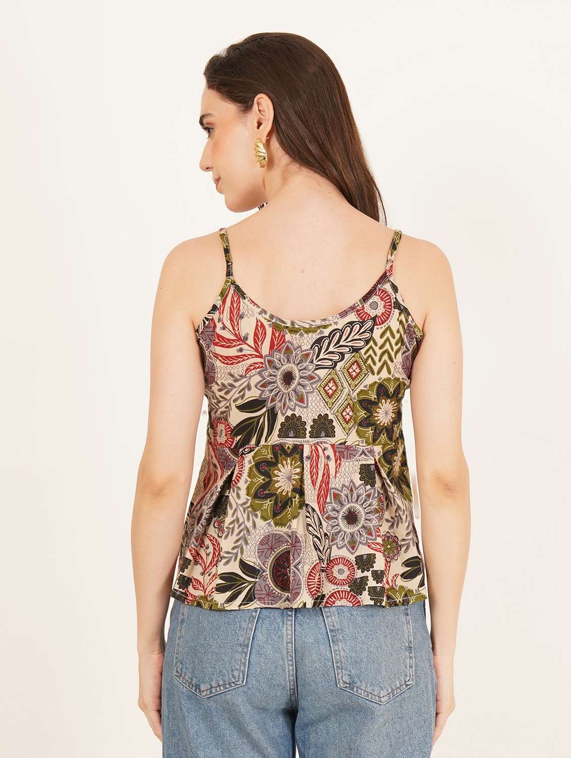 women printed shoulder strap a-line top - 22084233 - Standard Image - 1