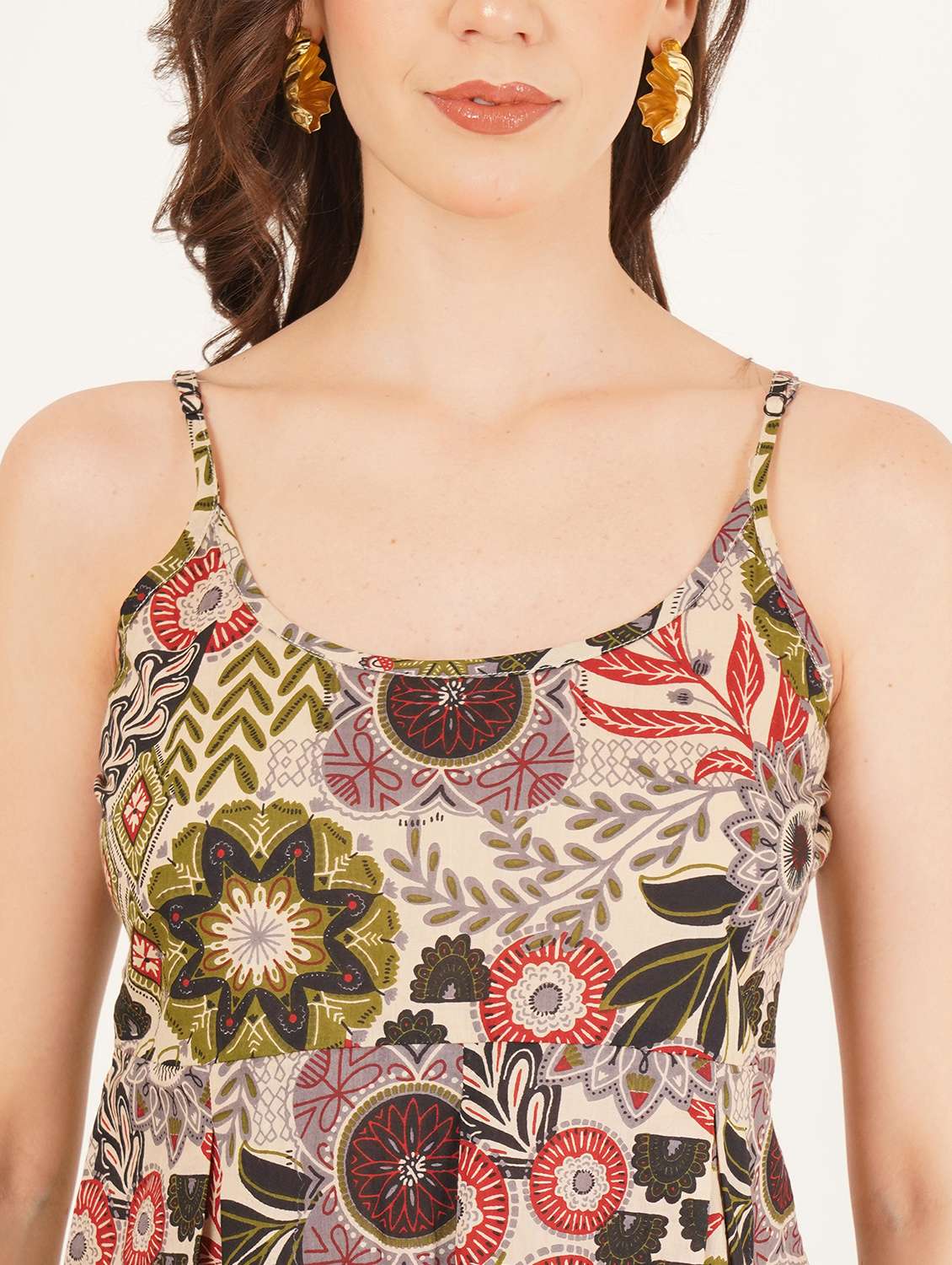 Women Printed Shoulder Strap A Line Top