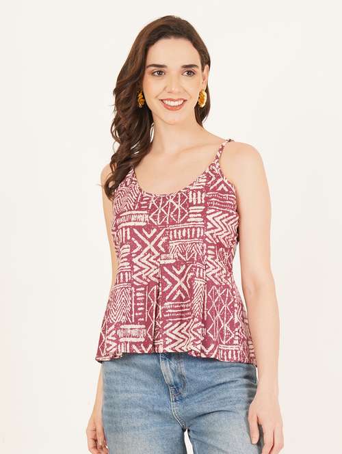 women printed shoulder strap a-line top - 22084234 -  Standard Image - 0