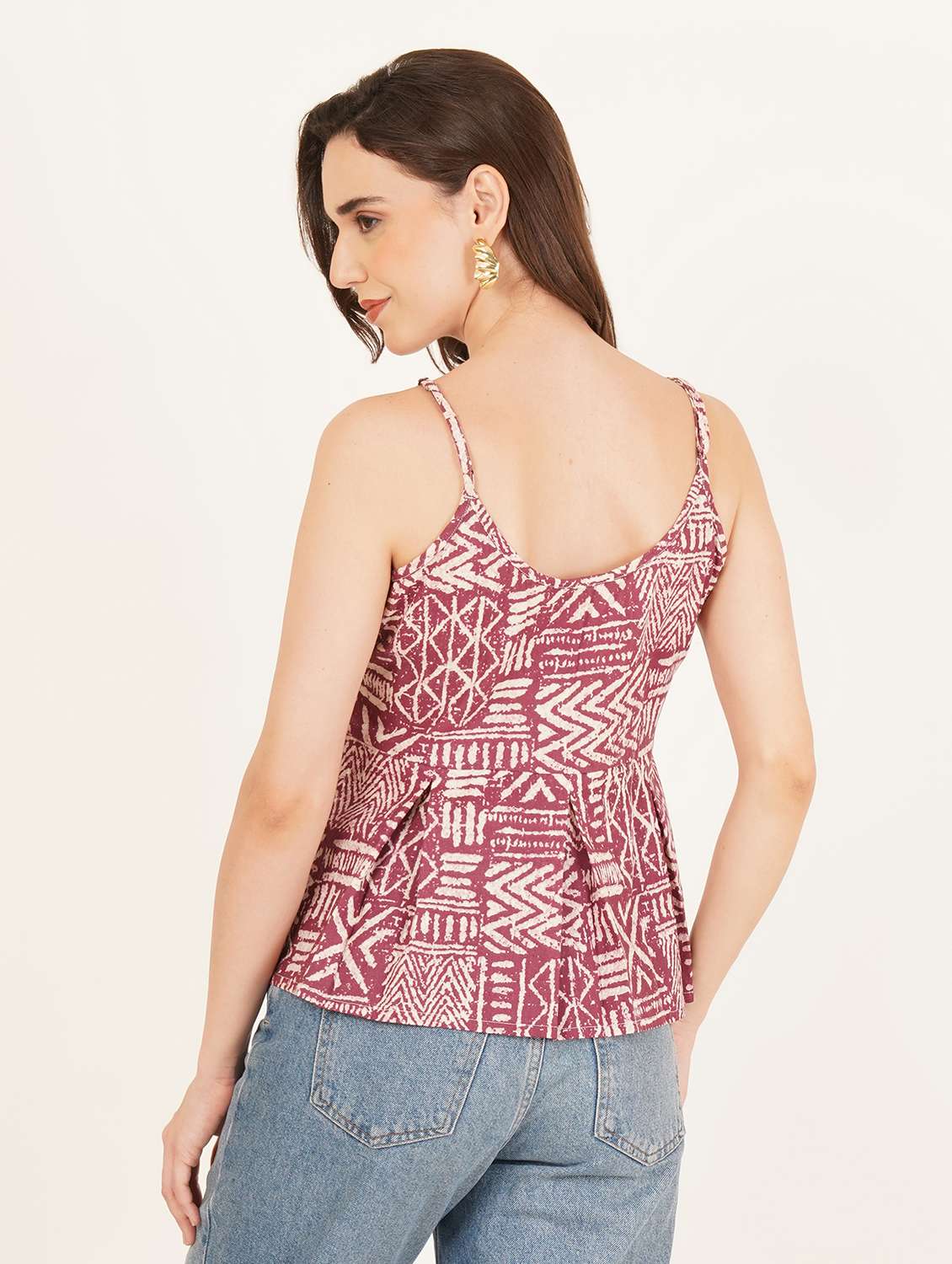 Women Printed Shoulder Strap A Line Top