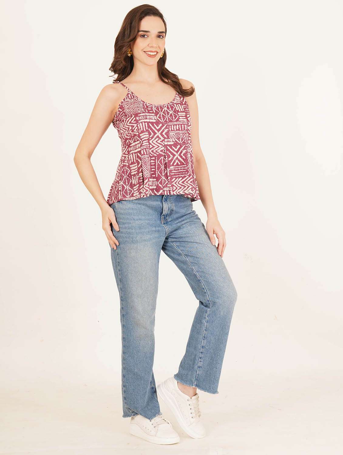 women printed shoulder strap a-line top - 22084234 - Standard Image - 6
