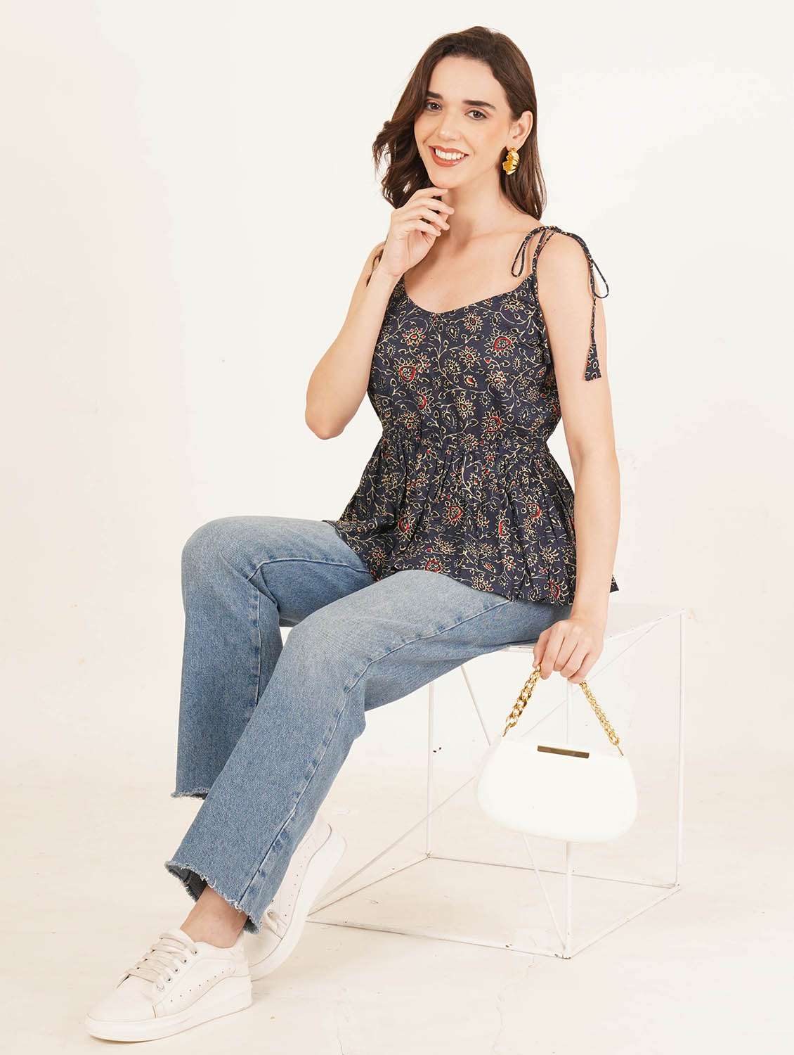 women printed shoulder strap a-line top - 22084235 -  Standard Image - 6