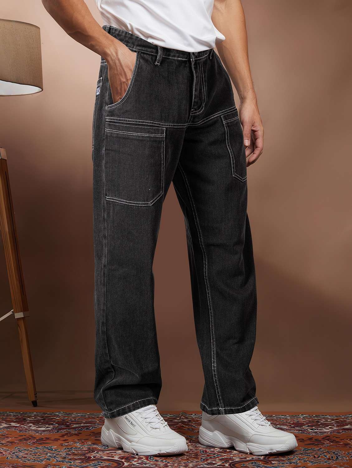 men plain mid rise full length jeans - 22084519 -  Standard Image - 1