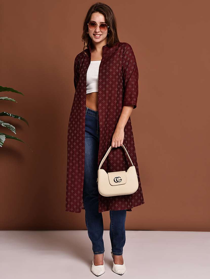 maroon cotton shrug - 22084527 -  Standard Image - 1