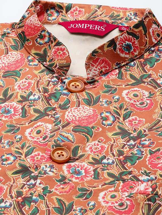 men floral printed sleeveless regular fit nehru jacket - 22084543 -  Standard Image - 4