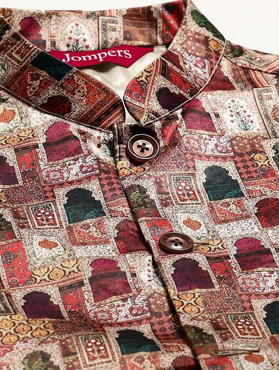 men printed sleeveless regular fit nehru jacket - 22084546 -  Standard Image - 4