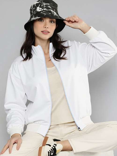 women white solid long sleeve bomber jacket - 22084553 - Standard Image - 0