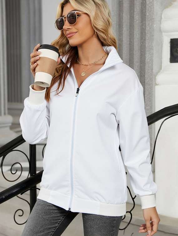 women white solid long sleeve bomber jacket - 22084554 -  Zoom Image - 0