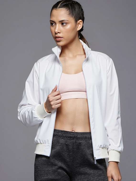 women white solid long sleeve bomber jacket